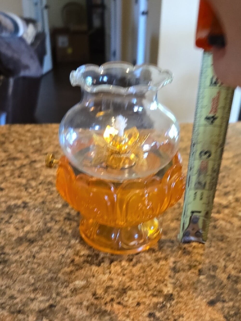Source Unknown Amber Glass Lantern with Gold Floral Accent - Picture 3 of 9